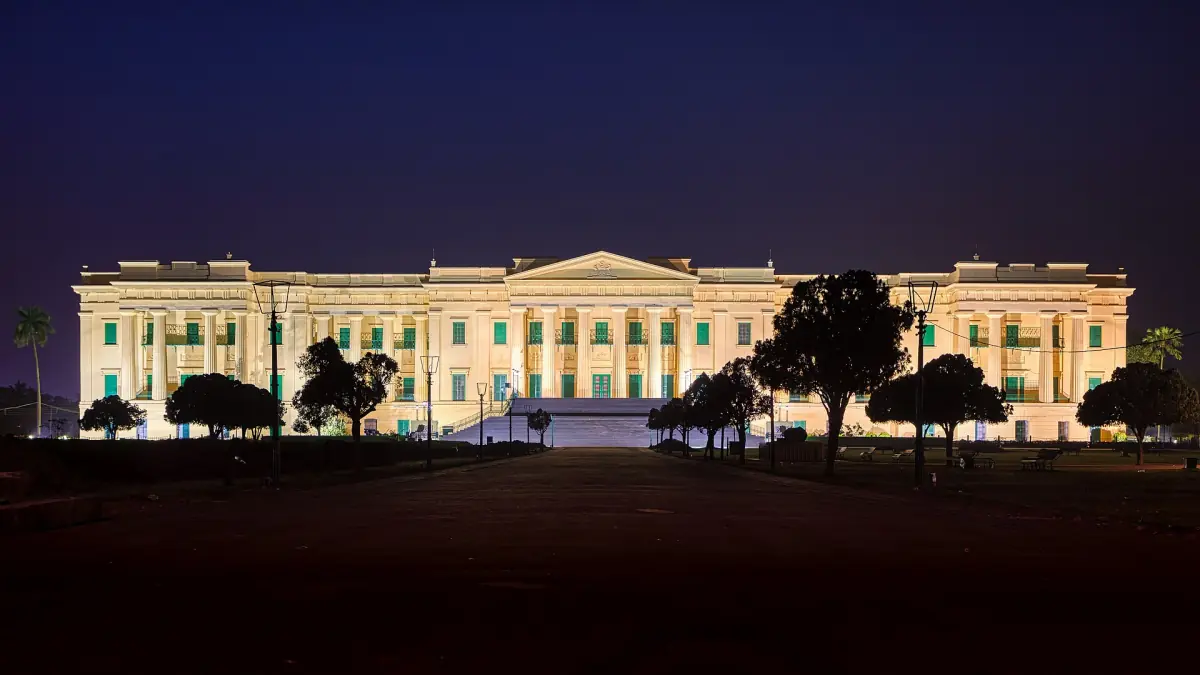 Hazarduari Palace lit at night